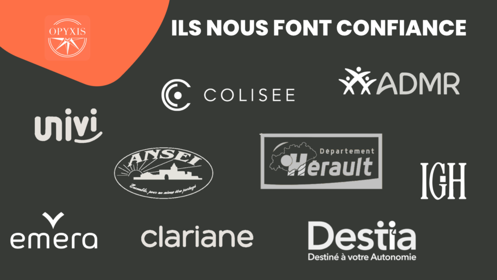 Clients Opyxis en analyse de pratiques professionnelles : Colisée, ADMR, Univi, Ansei, Département de l'Hérault, IGH, Emera, Clariane, Destia